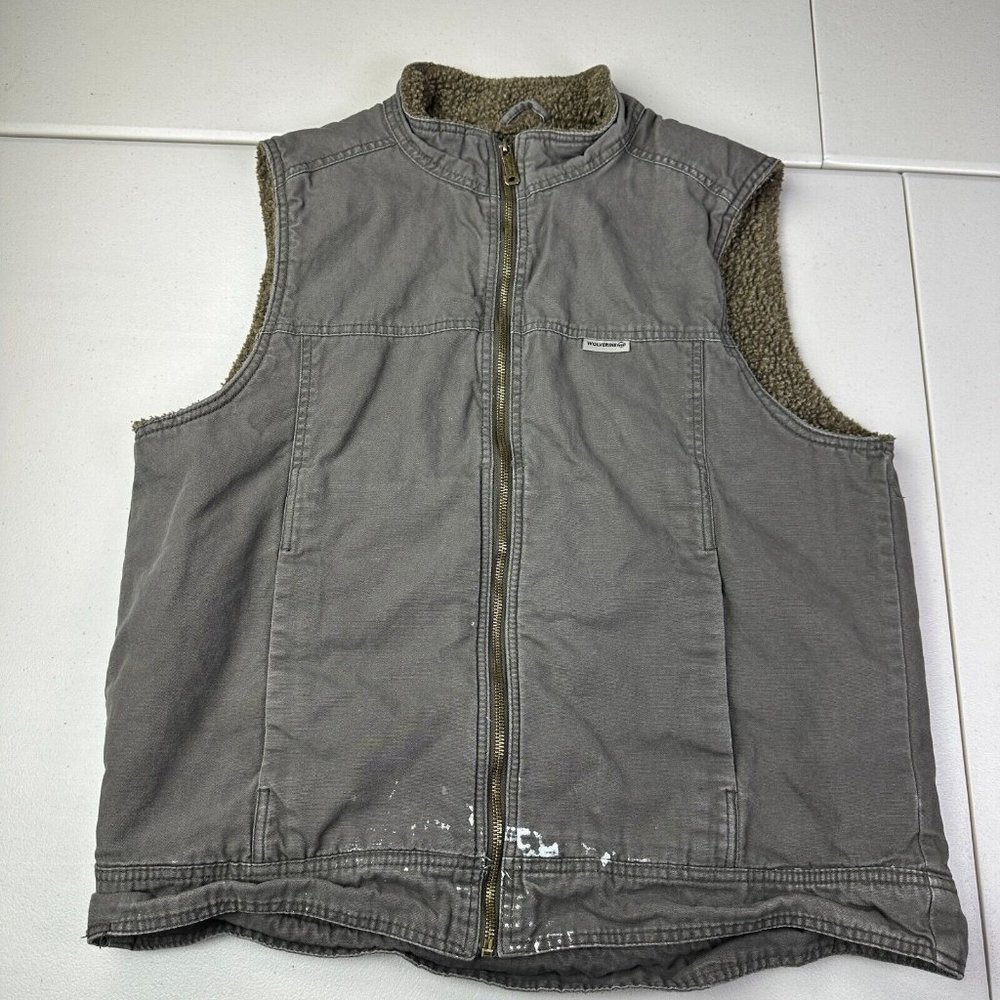 Wolverine Sherpa Lined Canvas Outdoor‎ Work Vest Full Zip Size L Used